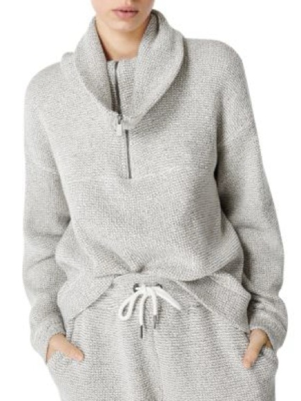 Sweaty Betty Light Gray Half-Zip Shawl Collar Pullover